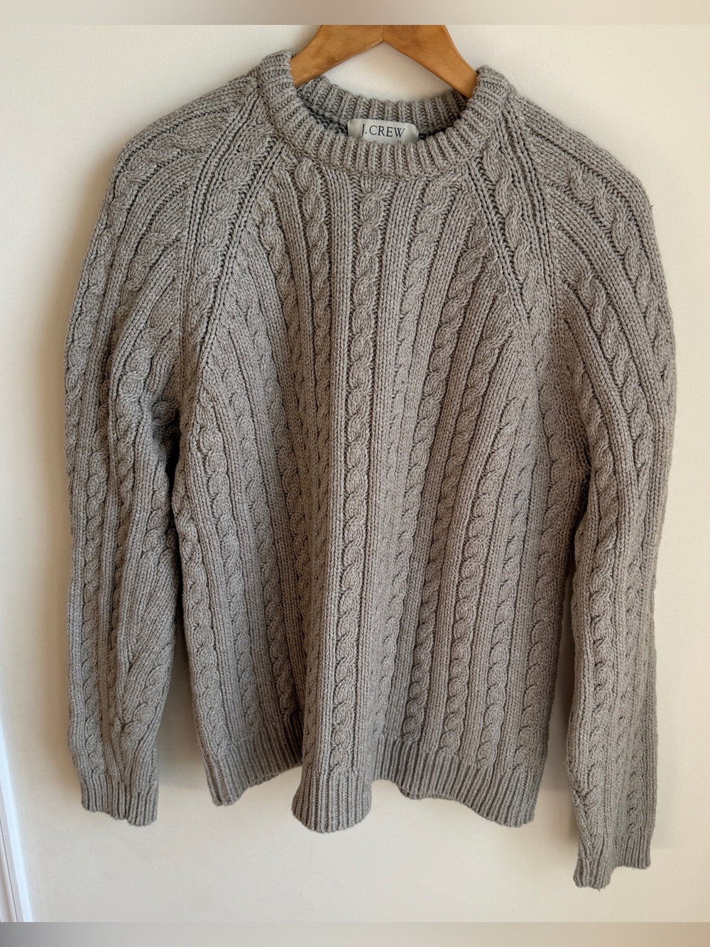 J. Crew Y2K Cotton Wool Blend Chunky Cable Knit Fisherman Sweater Mens XL Taupe